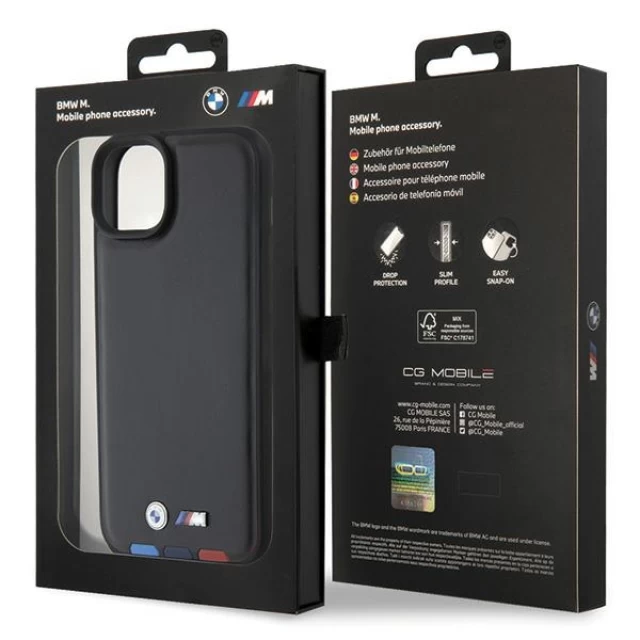 Чохол BMW Leather Stamp Tricolor для iPhone 15 Plus Black (BMHCP15M22PTDK)
