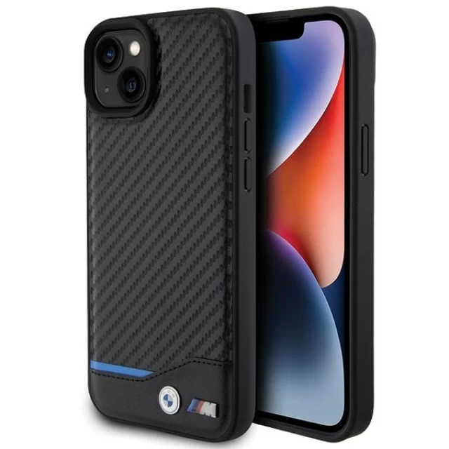 Чехол BMW Leather Carbon для iPhone 15 Plus Black (BMHCP15M22NBCK)