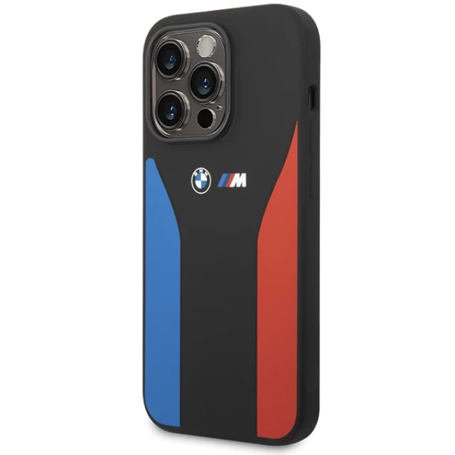 Чехол BMW Silicone Blue & Red Stripes M Collection для iPhone 15 Pro Black (BMHCP15L22SCSK)