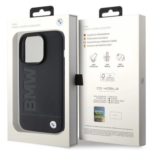 Чохол BMW Leather Hot Stamp для iPhone 15 Pro Max Black with MagSafe (BMHMP15XSLLBK)