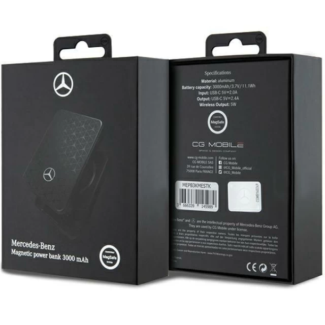 Портативное зарядное устройство Mercedes Stars Pattern 3000mAh 5W Black with MagSafe (MEPB3KMESTK)