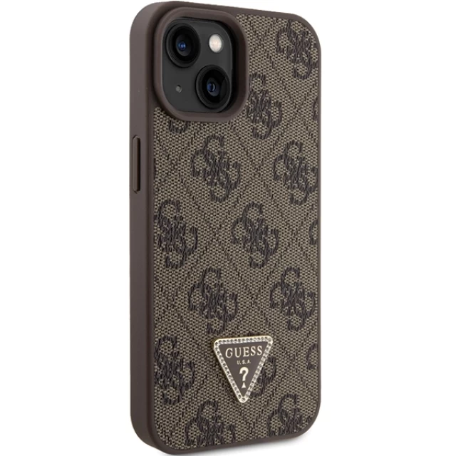 Чохол Guess Leather 4G Triangle Strass для iPhone 15 Brown (GUHCP15SP4TDPW)