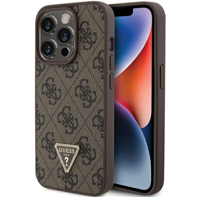 Чехол Guess Leather 4G Triangle Strass для iPhone 15 Pro Max Brown (GUHCP15XP4TDPW)