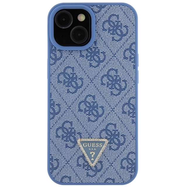 Чехол Guess Leather 4G Triangle Strass для iPhone 15 Blue (GUHCP15SP4TDPB)