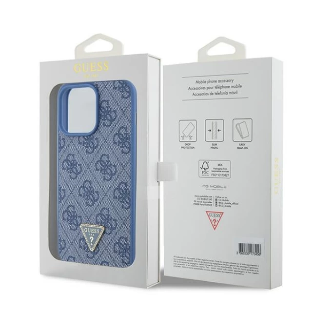 Чохол Guess Leather 4G Triangle Strass для iPhone 15 Pro Max Blue (GUHCP15XP4TDPB)
