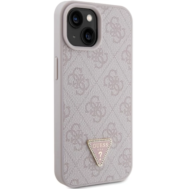 Чохол Guess Leather 4G Triangle Strass для iPhone 15 Pink (GUHCP15SP4TDPP)
