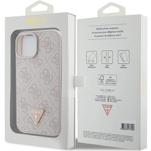 Чехол Guess Leather 4G Triangle Strass для iPhone 15 Pink (GUHCP15SP4TDPP)