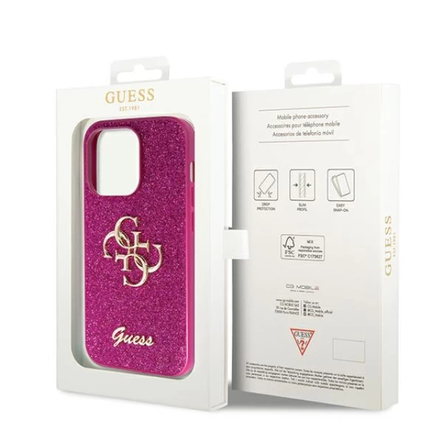 Чохол Guess Glitter Script Big 4G для iPhone 15 Pro Max Purple (GUHCP15XHG4SGU)