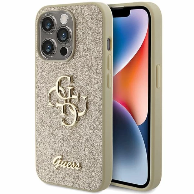 Чехол Guess Glitter Script Big 4G для iPhone 15 Pro Gold (GUHCP15LHG4SGD)