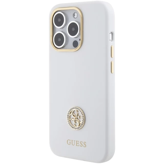 Чехол Guess Silicone Logo Strass 4G для iPhone 15 Pro White (GUHCP15LM4DGPH)