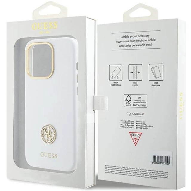 Чехол Guess Silicone Logo Strass 4G для iPhone 15 Pro White (GUHCP15LM4DGPH)