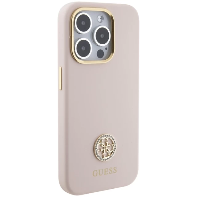 Чехол Guess Silicone Logo Strass 4G для iPhone 15 Pro Pink (GUHCP15LM4DGPP)