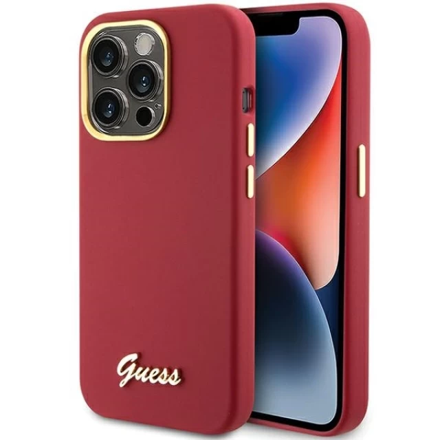 Чехол Guess Silicone Script Metal Logo & Frame для iPhone 15 Pro Max Magenta (GUHCP15XSMBSLM)