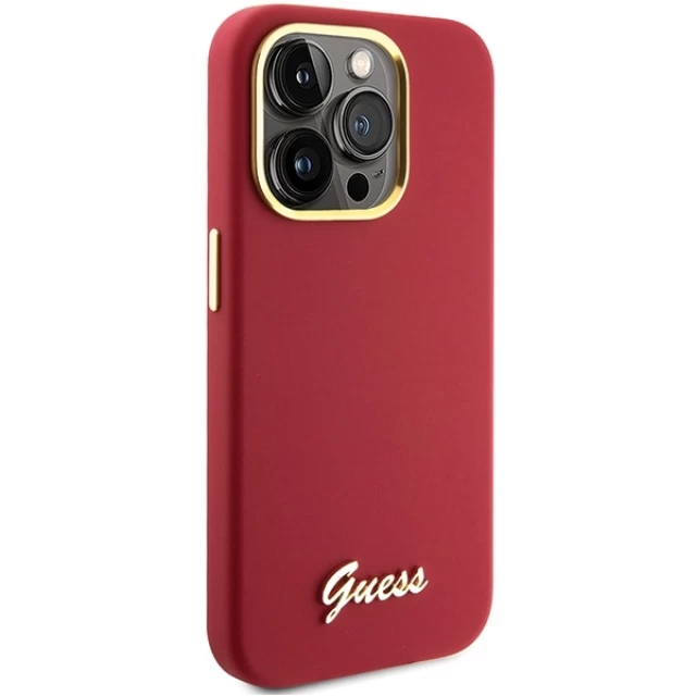 Чехол Guess Silicone Script Metal Logo & Frame для iPhone 15 Pro Max Magenta (GUHCP15XSMBSLM)