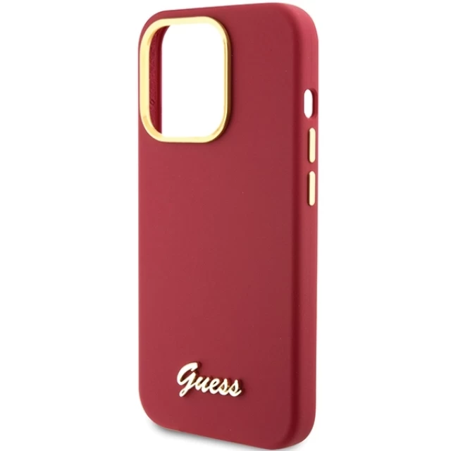 Чехол Guess Silicone Script Metal Logo & Frame для iPhone 15 Pro Max Magenta (GUHCP15XSMBSLM)