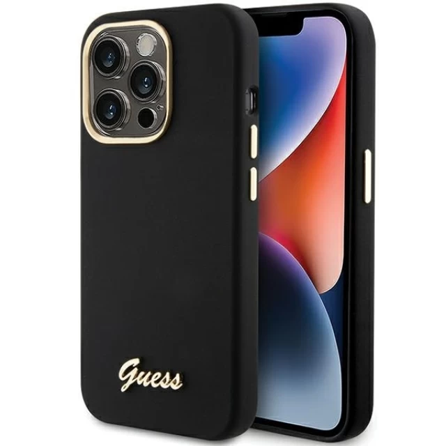 Чехол Guess Silicone Script Metal Logo & Frame для iPhone 15 Pro Max Black (GUHCP15XSMBSLK)