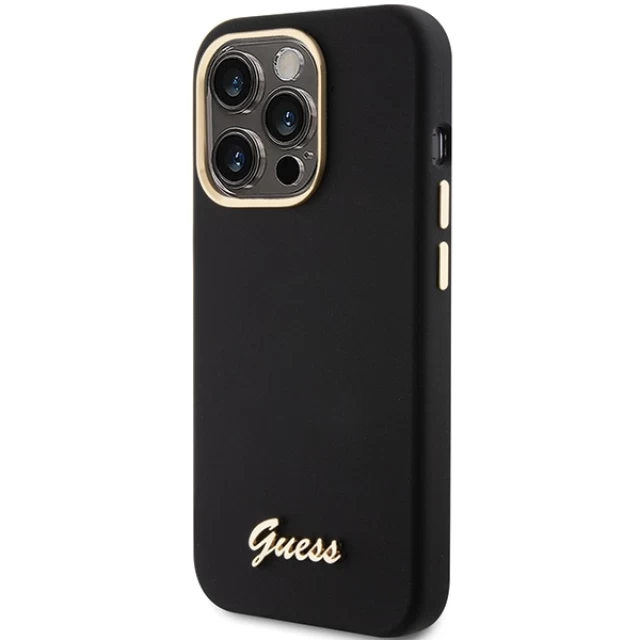 Чохол Guess Silicone Script Metal Logo & Frame для iPhone 15 Pro Max Black (GUHCP15XSMBSLK)