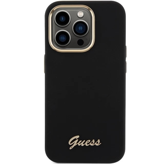 Чохол Guess Silicone Script Metal Logo & Frame для iPhone 15 Pro Max Black (GUHCP15XSMBSLK)