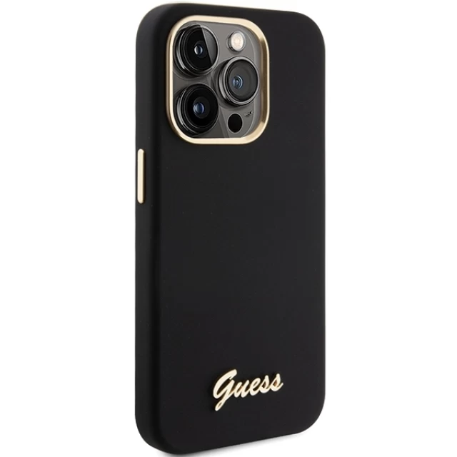 Чехол Guess Silicone Script Metal Logo & Frame для iPhone 15 Pro Max Black (GUHCP15XSMBSLK)