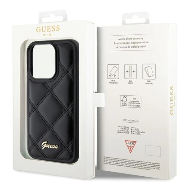 Чехол Guess Quilted Metal Logo для iPhone 15 Pro Max Black (GUHCP15XPSQSQSK)