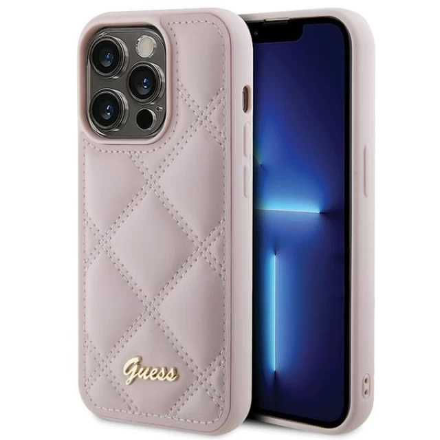 Чехол Guess Quilted Metal Logo для iPhone 15 Pro Max Pink (GUHCP15XPSQSQSP)