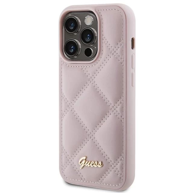 Чехол Guess Quilted Metal Logo для iPhone 15 Pro Max Pink (GUHCP15XPSQSQSP)