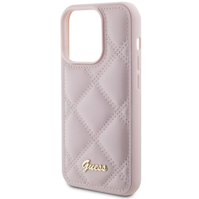 Чехол Guess Quilted Metal Logo для iPhone 15 Pro Max Pink (GUHCP15XPSQSQSP)