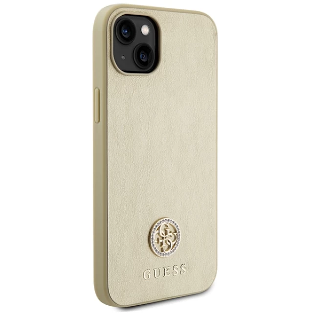 Чехол Guess Leather 4G Metal Logo Strass для iPhone 15 Gold (GUHCP15SPS4DGPD)