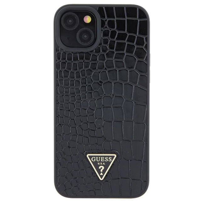 Чехол Guess Croco Triangle Metal Logo для iPhone 15 Black (GUHCP15SPCRTHCK)