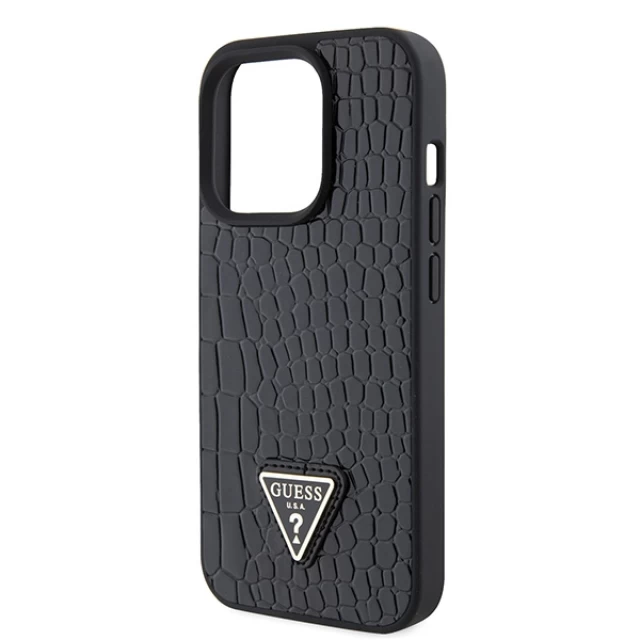 Чехол Guess Croco Triangle Metal Logo для iPhone 15 Pro Black (GUHCP15LPCRTHCK)