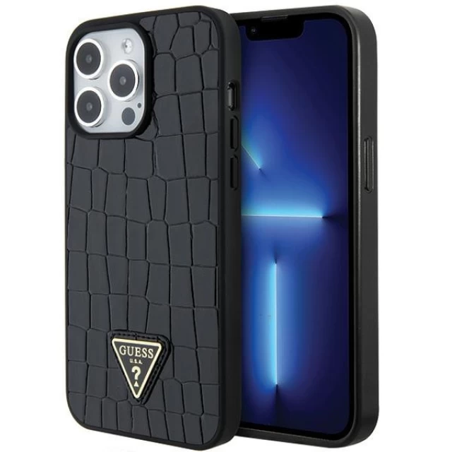 Чехол Guess Croco Triangle Metal Logo для iPhone 15 Pro Max Black (GUHCP15XPCRTHCK)