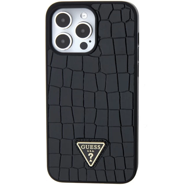 Чехол Guess Croco Triangle Metal Logo для iPhone 15 Pro Max Black (GUHCP15XPCRTHCK)