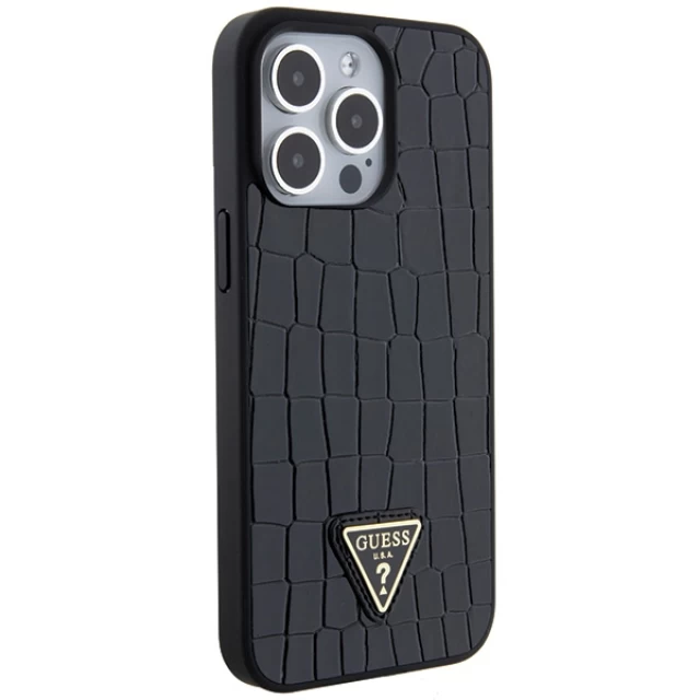 Чехол Guess Croco Triangle Metal Logo для iPhone 15 Pro Max Black (GUHCP15XPCRTHCK)