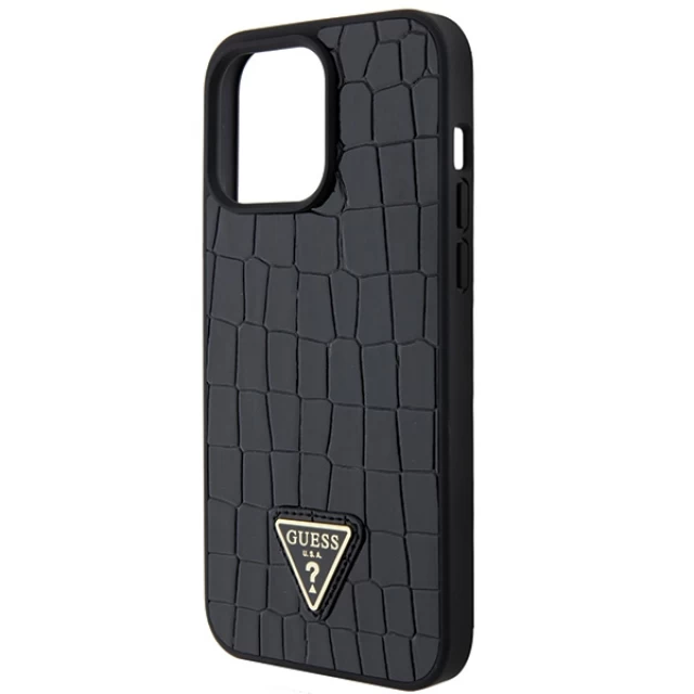 Чехол Guess Croco Triangle Metal Logo для iPhone 15 Pro Max Black (GUHCP15XPCRTHCK)