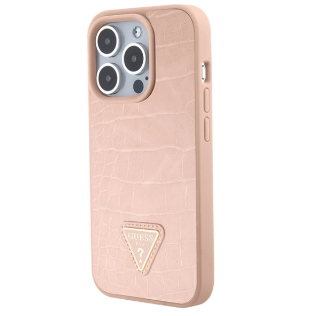 Чохол Guess Croco Triangle Metal Logo для iPhone 15 Pro Pink (GUHCP15LPCRTHCP)