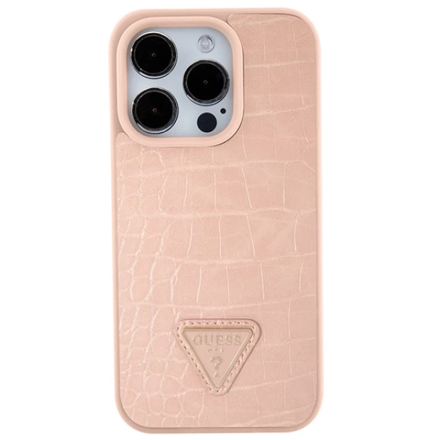 Чохол Guess Croco Triangle Metal Logo для iPhone 15 Pro Pink (GUHCP15LPCRTHCP)