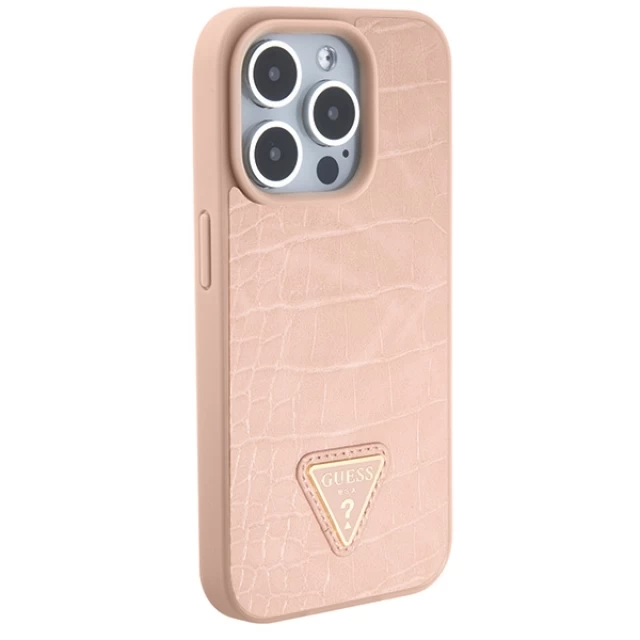 Чохол Guess Croco Triangle Metal Logo для iPhone 15 Pro Pink (GUHCP15LPCRTHCP)