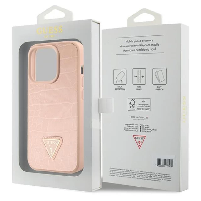 Чохол Guess Croco Triangle Metal Logo для iPhone 15 Pro Pink (GUHCP15LPCRTHCP)