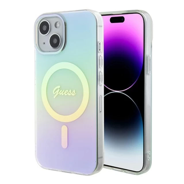 Чохол Guess IML Iridescent для iPhone 15 Turquoise with MagSafe (GUHMP15SHITSQ)