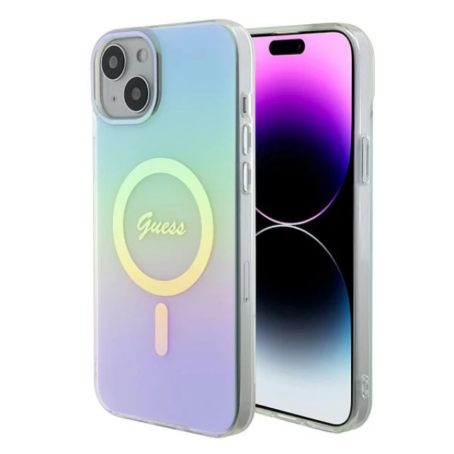Чехол Guess IML Iridescent для iPhone 15 Plus Turquoise with MagSafe (GUHMP15MHITSQ)