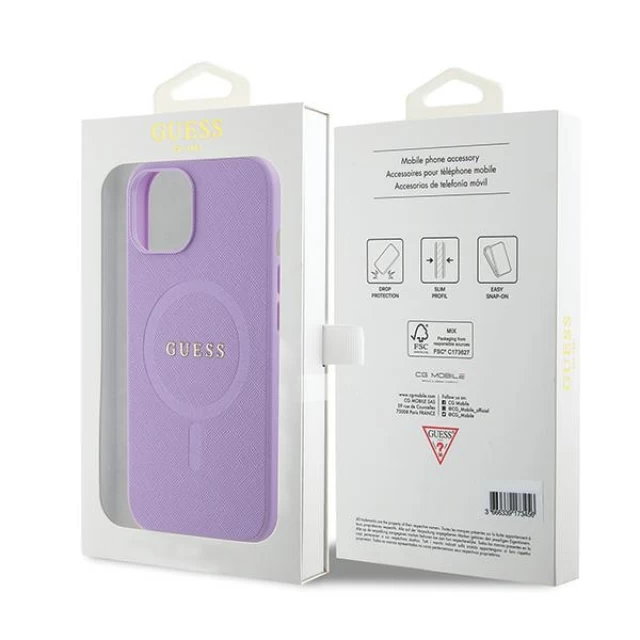 Чохол Guess Saffiano для iPhone 15 Purple with MagSafe (GUHMP15SPSAHMCU)