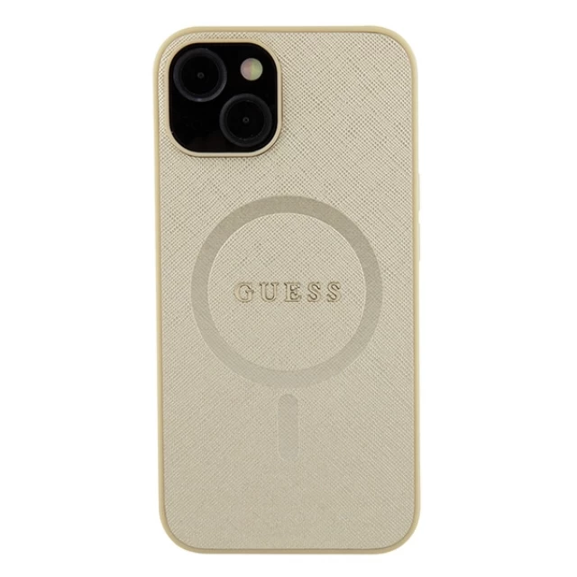 Чехол Guess Saffiano для iPhone 15 Gold with MagSafe (GUHMP15SPSAHMCB)