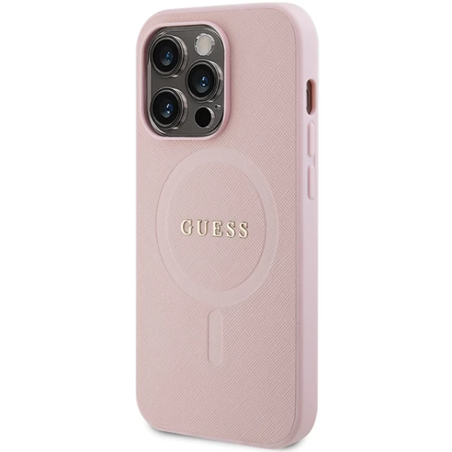 Чохол Guess Saffiano для iPhone 14 Pro Pink with MagSafe (GUHMP14LPSAHMCP)