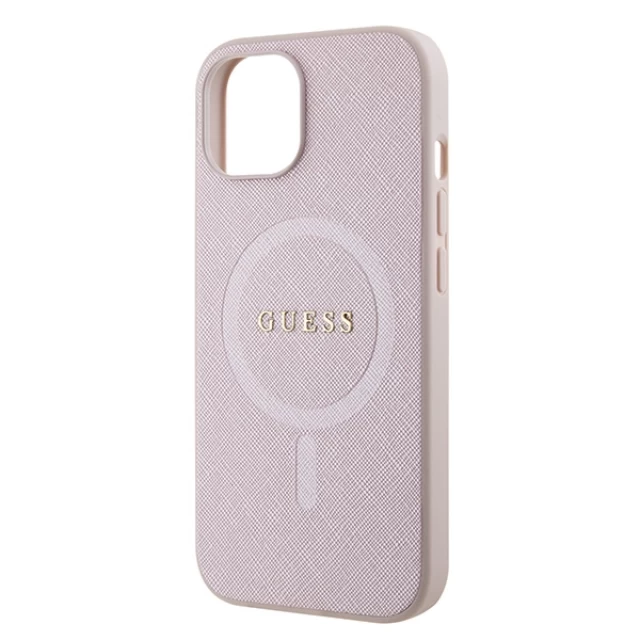 Чохол Guess Saffiano для iPhone 15 Pink with MagSafe (GUHMP15SPSAHMCP)