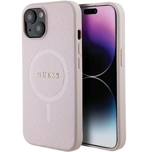 Чехол Guess Saffiano для iPhone 15 Plus Pink with MagSafe (GUHMP15MPSAHMCP)