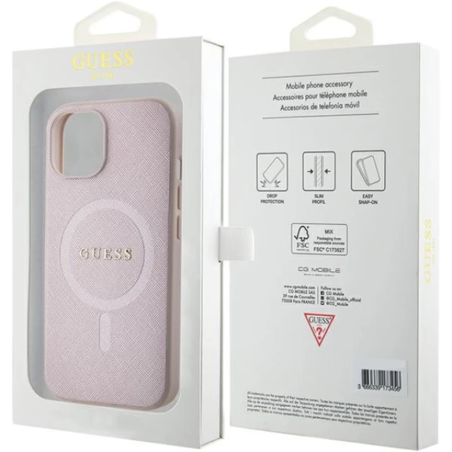 Чохол Guess Saffiano для iPhone 15 Plus Pink with MagSafe (GUHMP15MPSAHMCP)