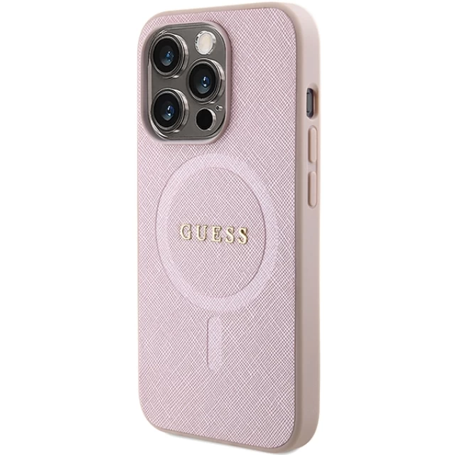 Чохол Guess Saffiano для iPhone 15 Pro Max Pink with MagSafe (GUHMP15XPSAHMCP)