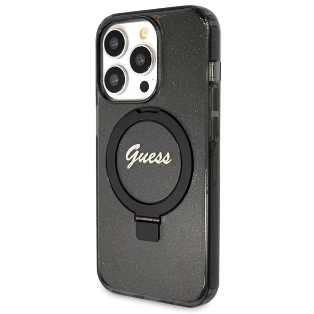 Чохол Guess Ring Stand Script Glitter для iPhone 13 Pro Black with MagSafe (GUHMP13LHRSGSK)