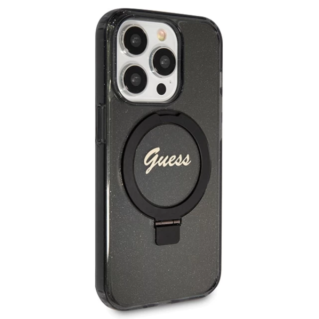 Чехол Guess Ring Stand Script Glitter для iPhone 13 Pro Black with MagSafe (GUHMP13LHRSGSK)
