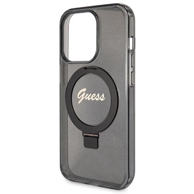 Чохол Guess Ring Stand Script Glitter для iPhone 13 Pro Black with MagSafe (GUHMP13LHRSGSK)